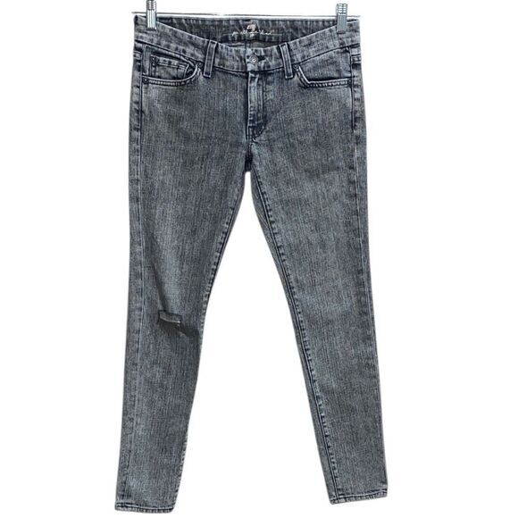 Seven For All Mankind Black Acid Wash Skinny Jeans Size 28 USA Distressed Grunge - Picture 1 of 13